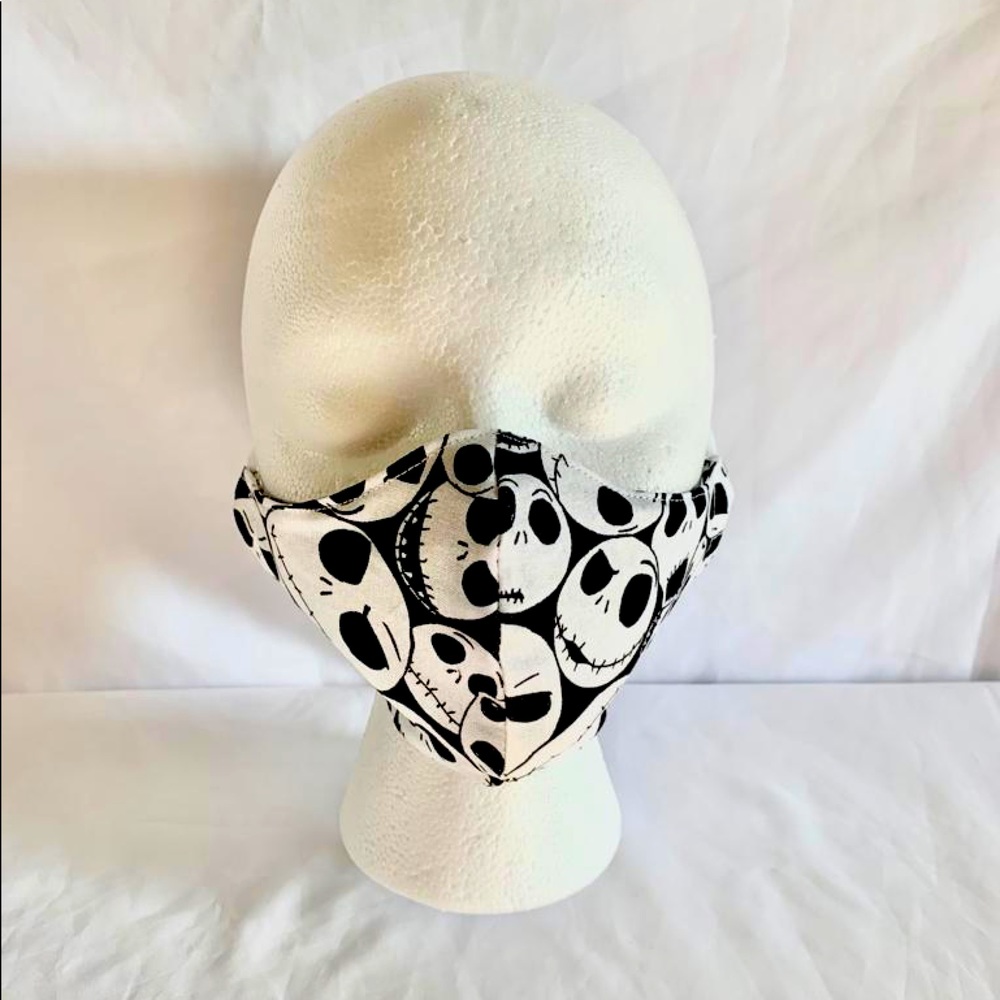 Handmade Face Mask Jack Skellington Print Black